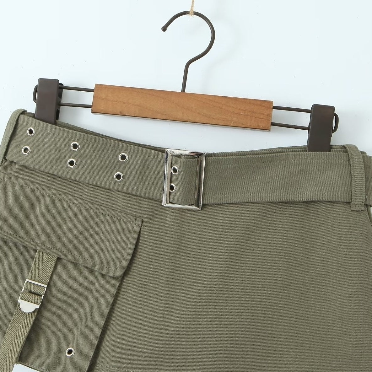Army Green Belted Skirt