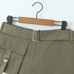 Army Green Belted Skirt