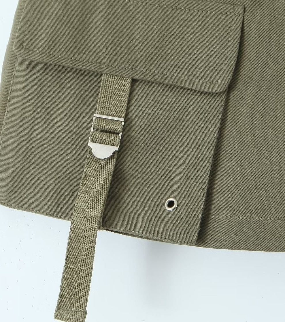 Army Green Belted Skirt