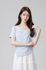 Asymmetric Blue Shortsleeve Summer Top
