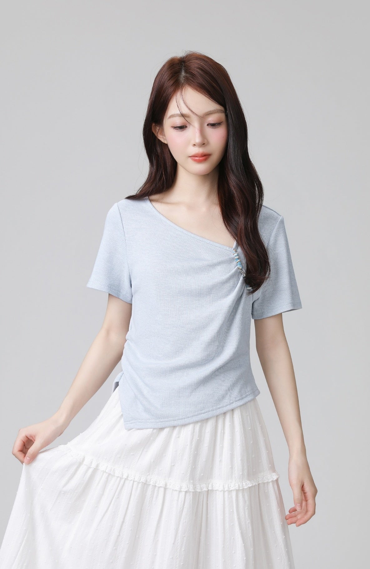Asymmetric Blue Shortsleeve Summer Top