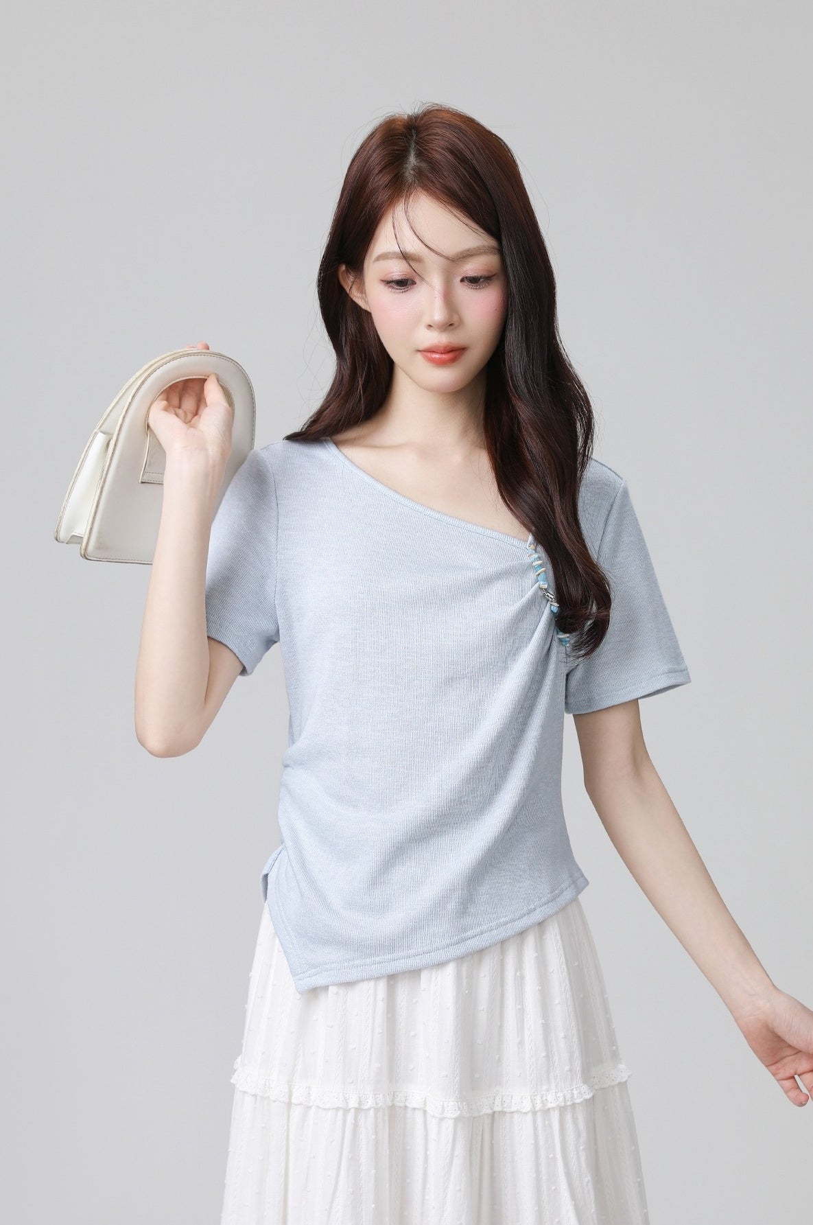 Asymmetric Blue Shortsleeve Summer Top