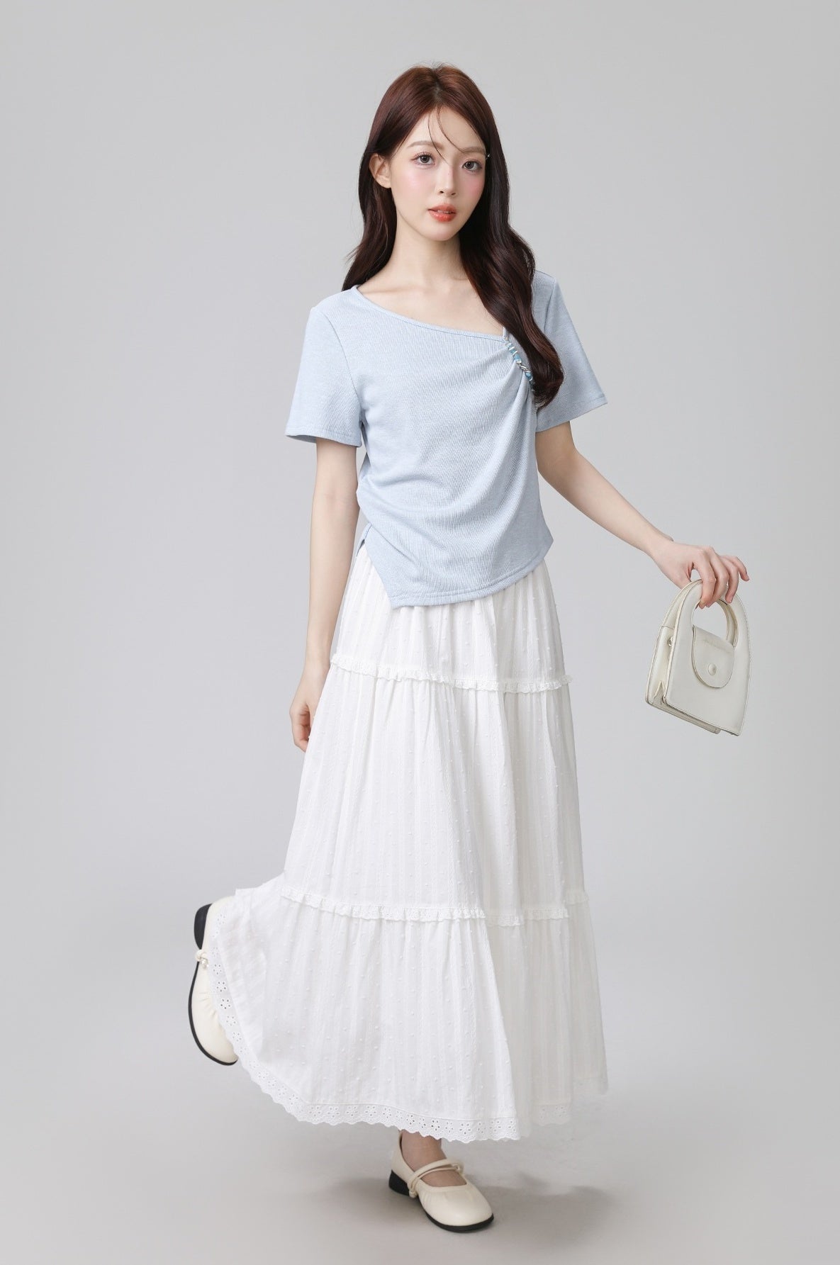 Asymmetric Blue Shortsleeve Summer Top