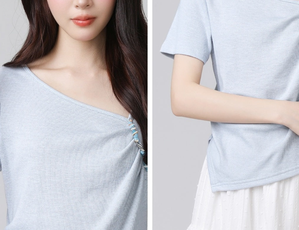 Asymmetric Blue Shortsleeve Summer Top