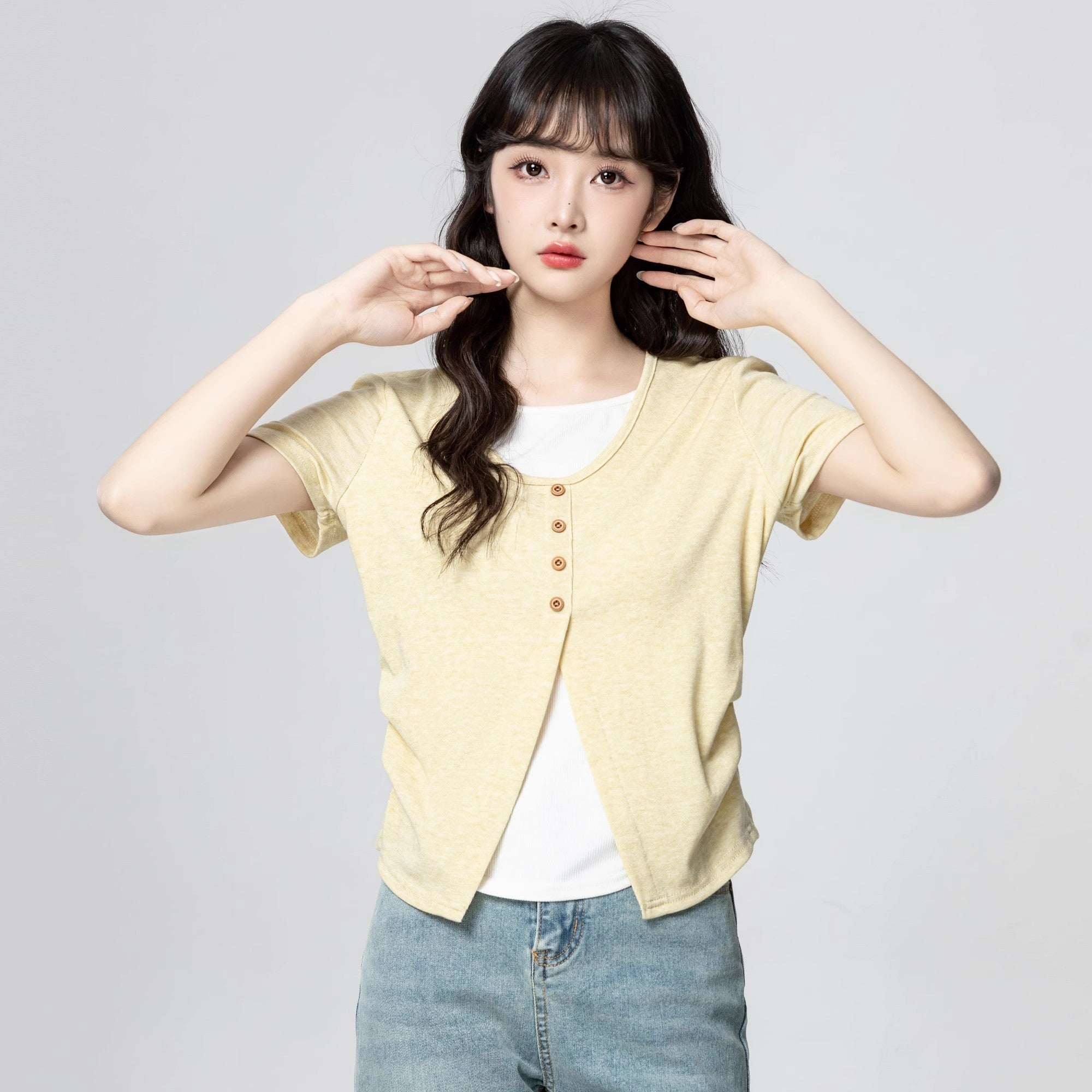 Asymmetrical Split Short Sleeve Black Top
