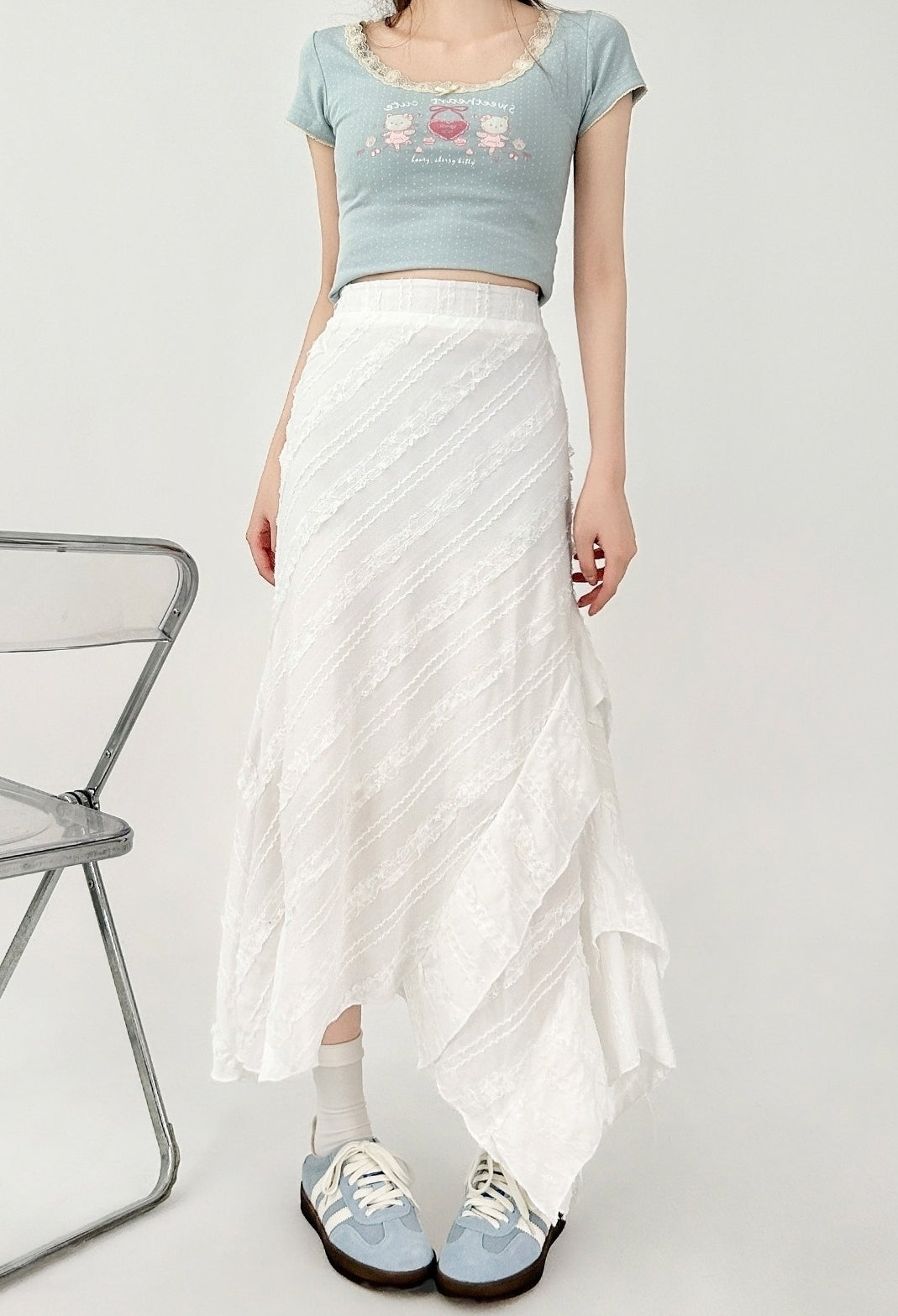 Asymmetrical White Flowy Mermaid Skirt Summer