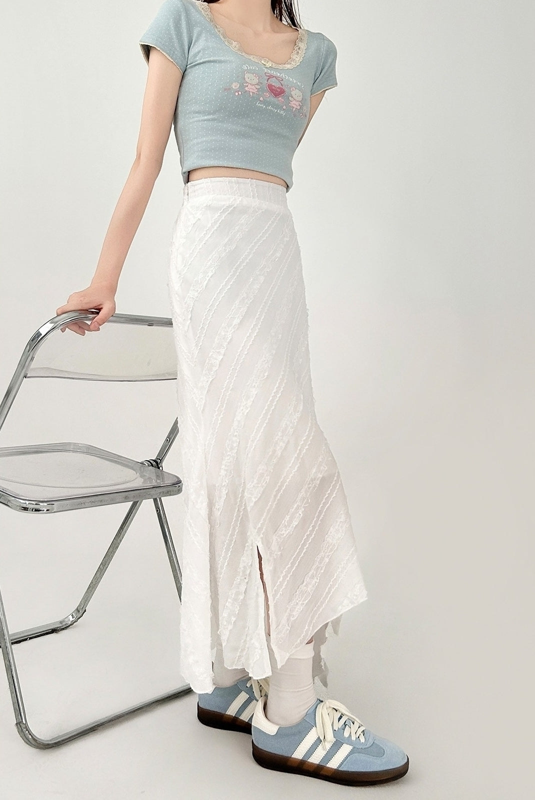 Asymmetrical White Flowy Mermaid Skirt Summer