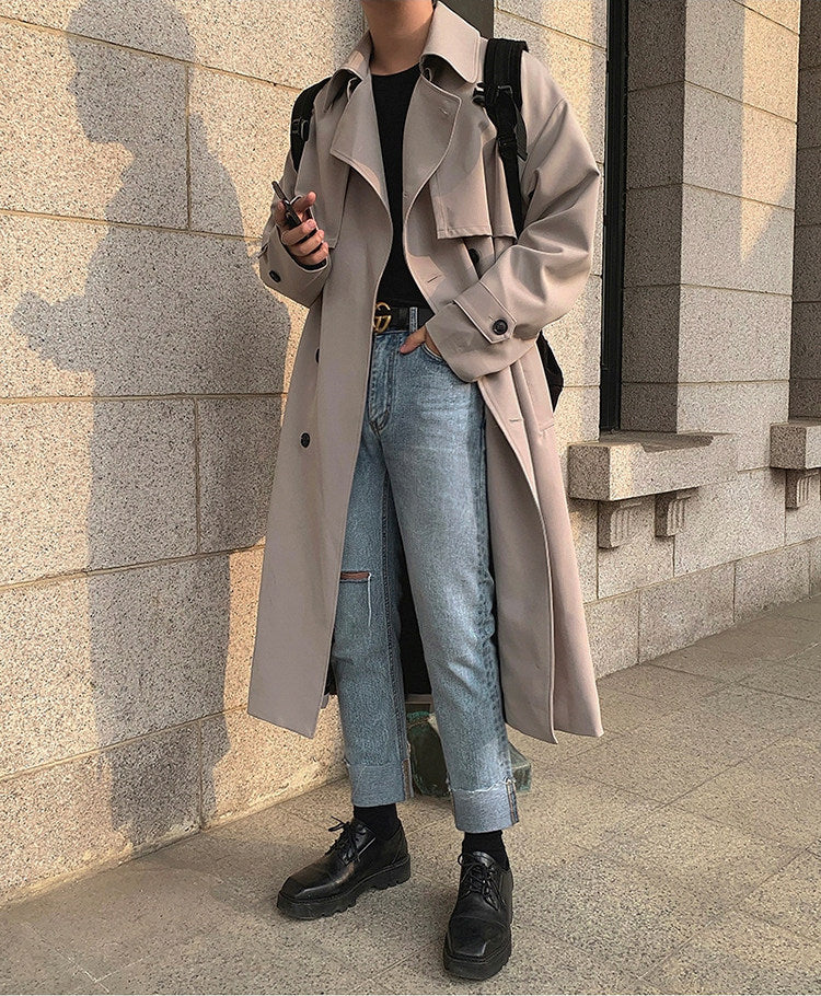 Autumn Korean Style Double Breasted Long Trench Coat