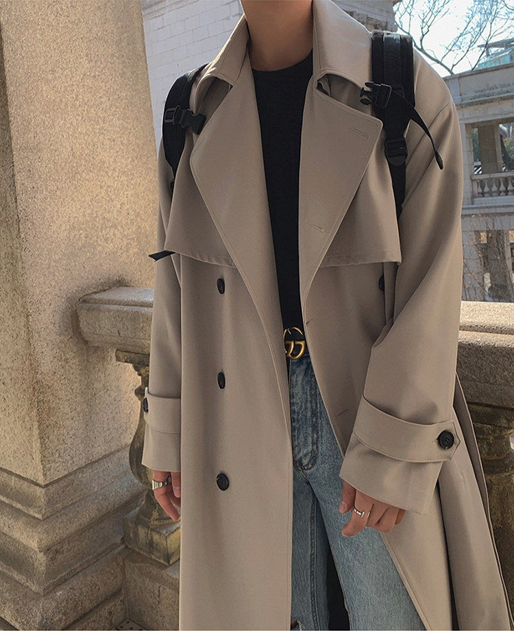 Autumn Korean Style Double Breasted Long Trench Coat