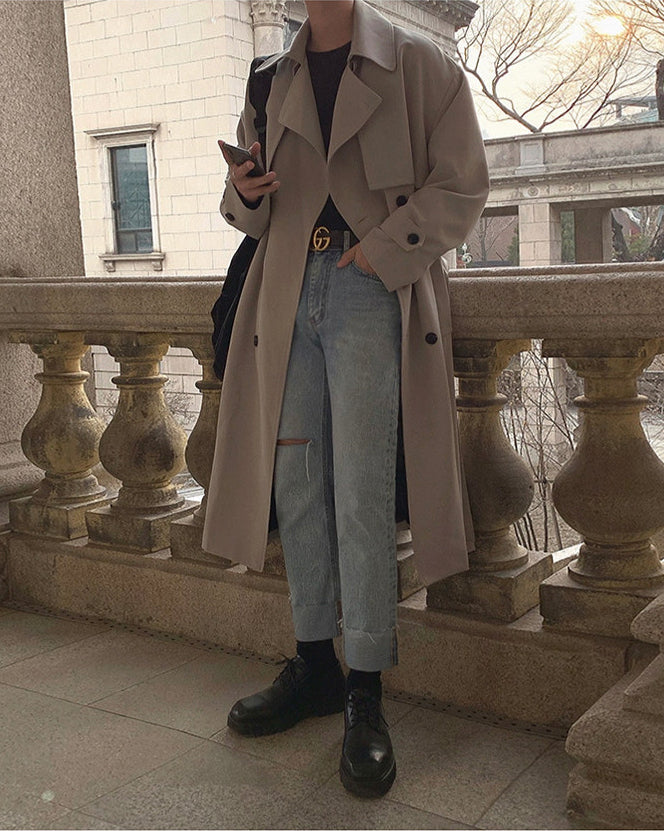 Autumn Korean Style Double Breasted Long Trench Coat