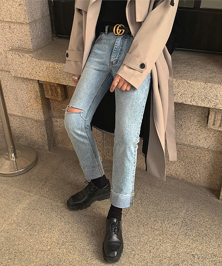 Autumn Korean Style Double Breasted Long Trench Coat