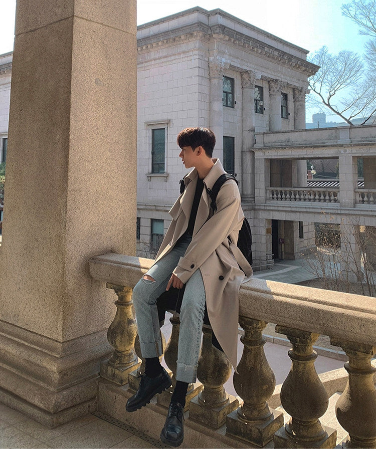 Autumn Korean Style Double Breasted Long Trench Coat