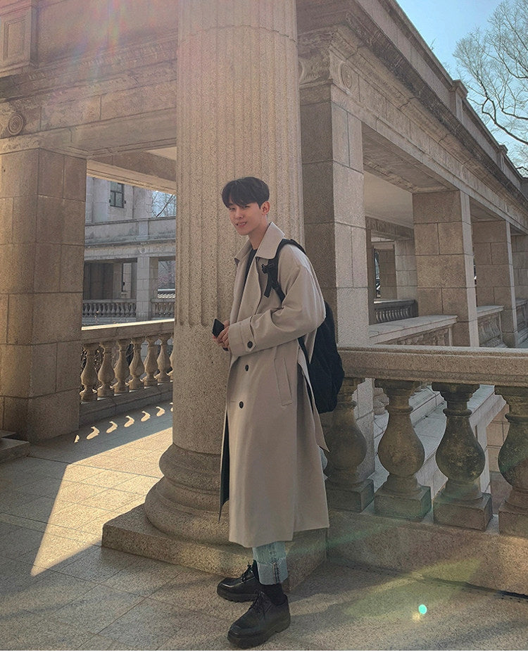 Autumn Korean Style Double Breasted Long Trench Coat
