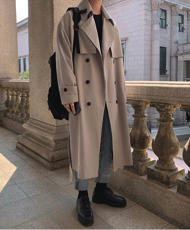 Autumn Korean Style Double Breasted Long Trench Coat