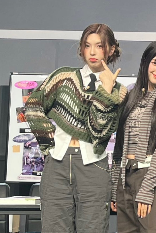 Green See-Through Cropped Sweater