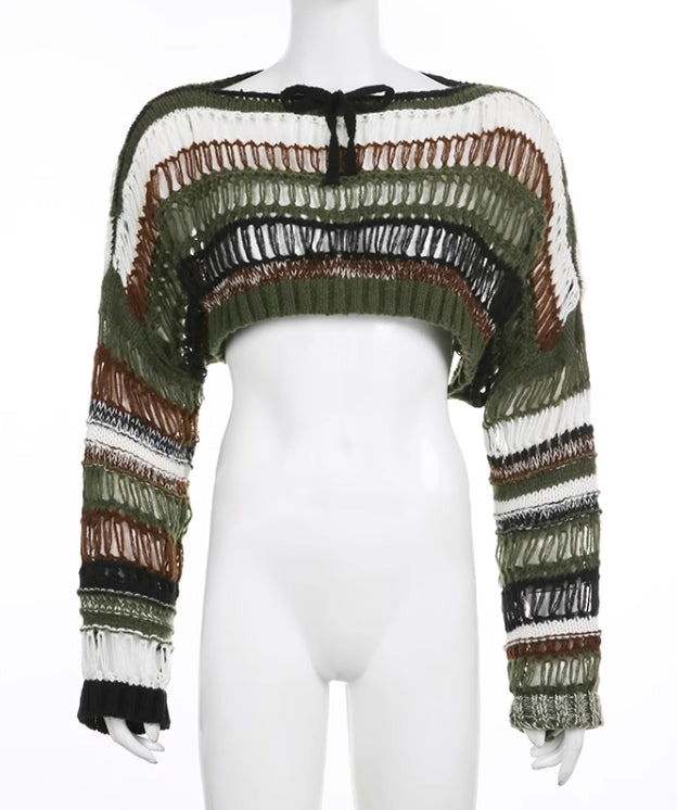 Green See-Through Cropped Sweater