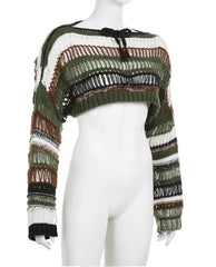 Green See-Through Cropped Sweater