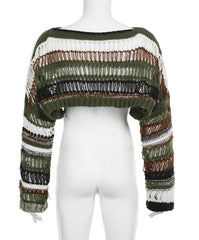 Green See-Through Cropped Sweater