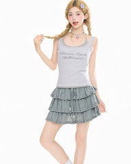 Ballet Beaded Ruffle Cake Mini Skirt