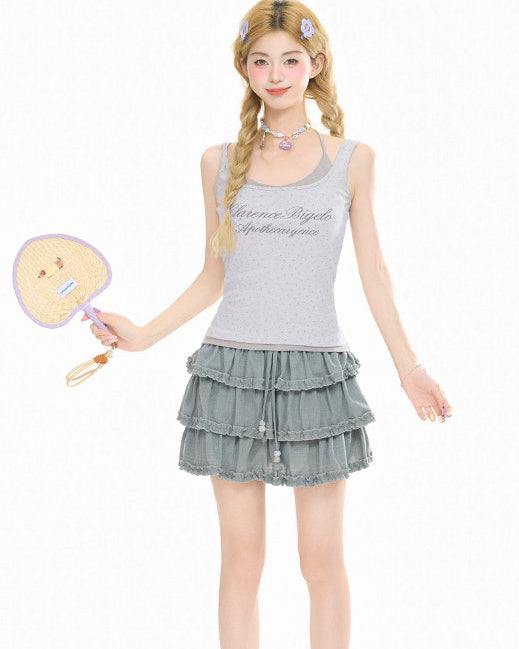 Ballet Beaded Ruffle Cake Mini Skirt