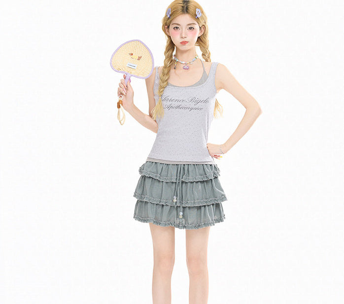 Ballet Beaded Ruffle Cake Mini Skirt