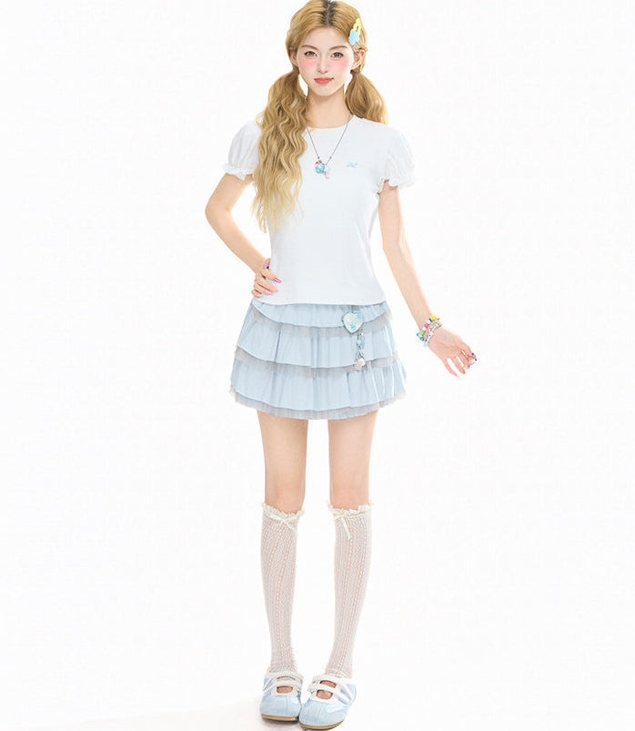 Ballet Lace Tulle Ruffle Mini Skirt