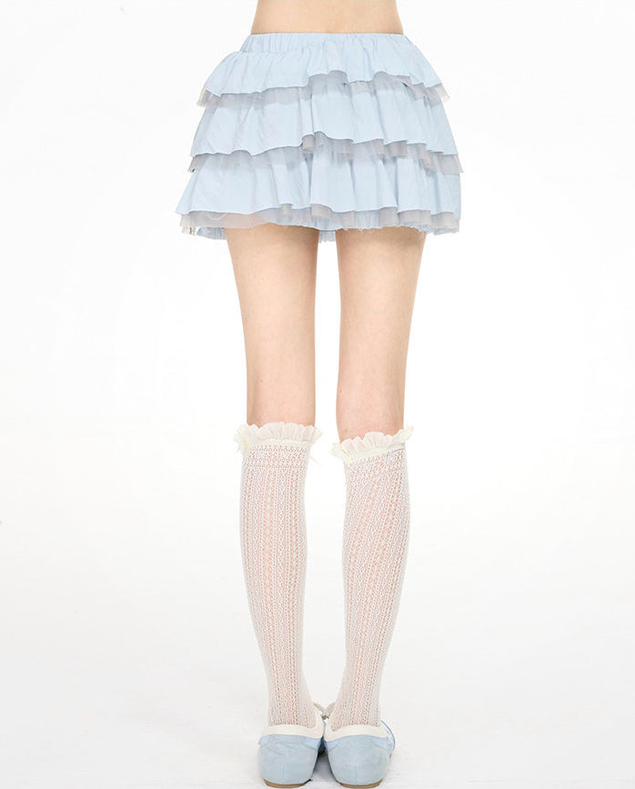 Ballet Lace Tulle Ruffle Mini Skirt