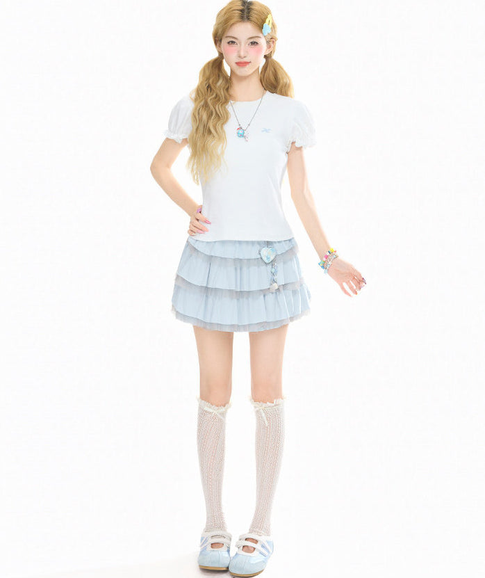Ballet Lace Tulle Ruffle Mini Skirt