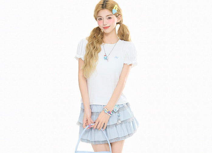Ballet Lace Tulle Ruffle Mini Skirt