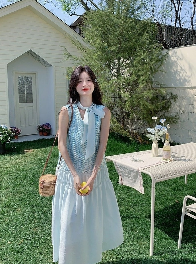 Beautiful Blue Sleeveless Vneck Maxi Dress
