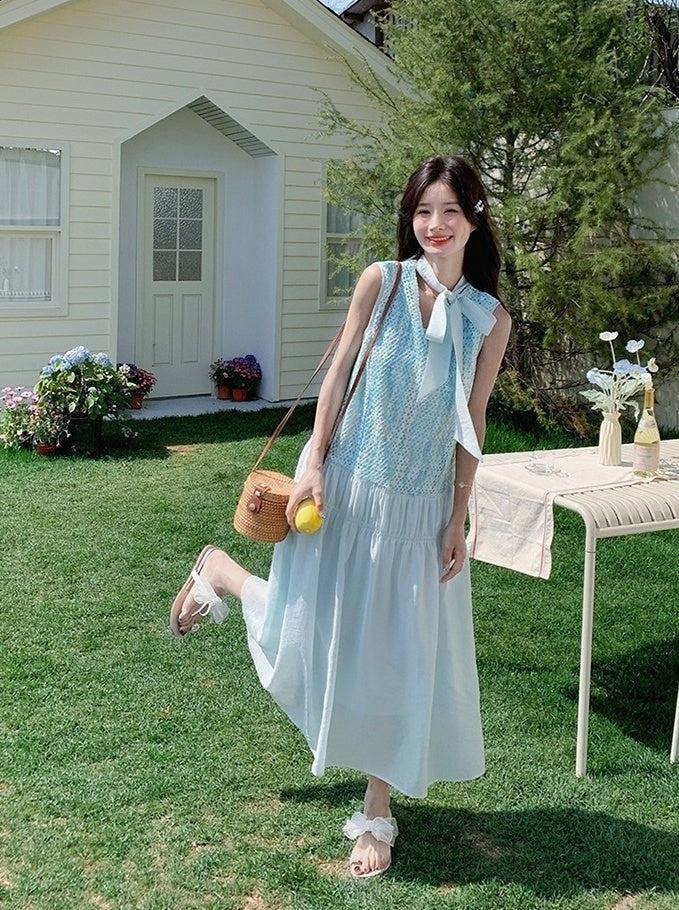Beautiful Blue Sleeveless Vneck Maxi Dress