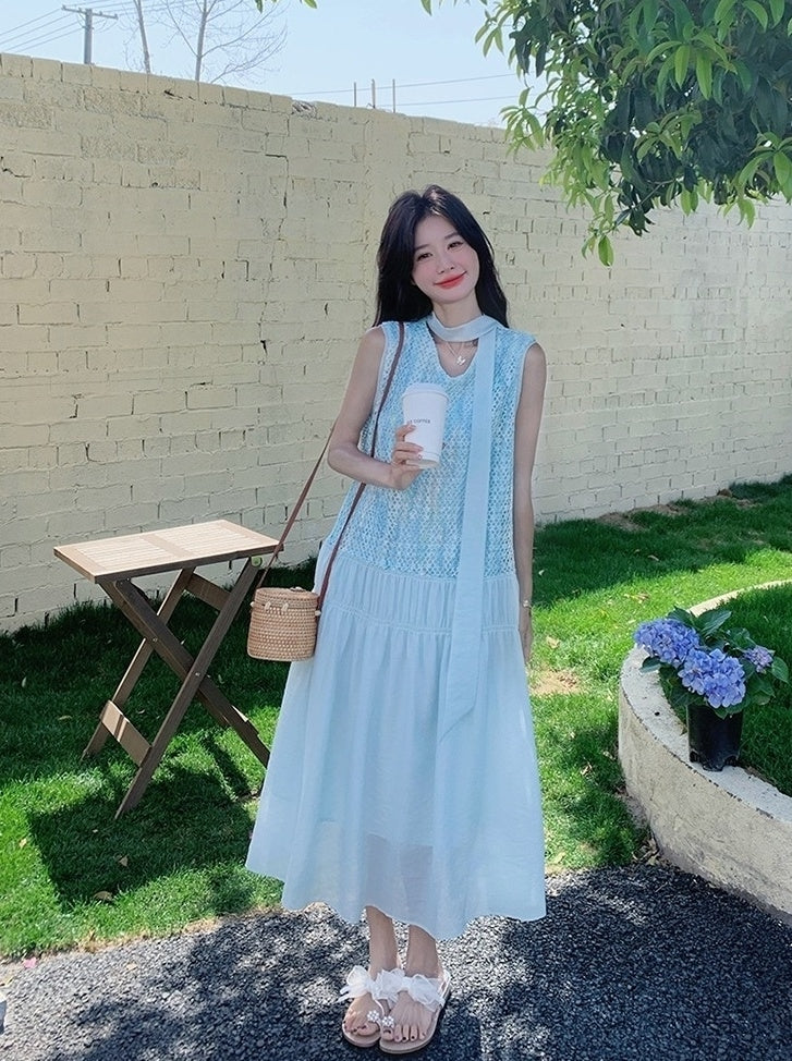 Beautiful Blue Sleeveless Vneck Maxi Dress