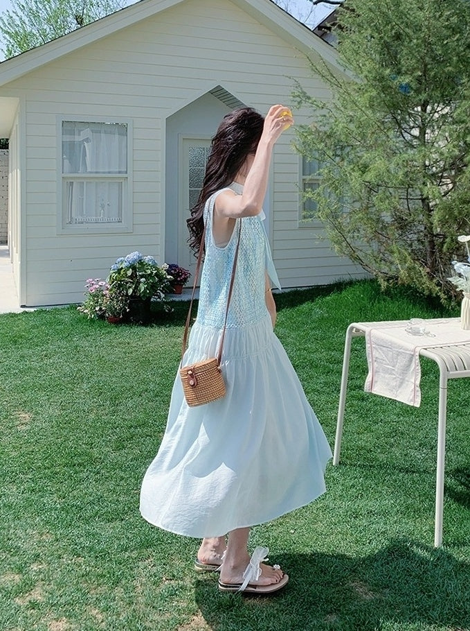 Beautiful Blue Sleeveless Vneck Maxi Dress