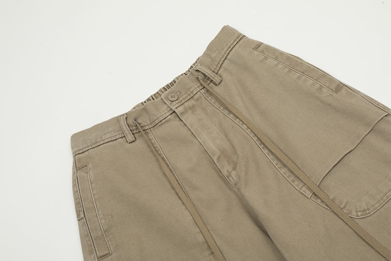 Beige Adjustable Hem Cargo Pants