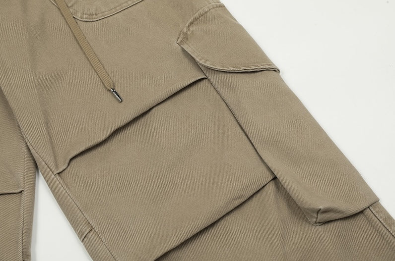 Beige Adjustable Hem Cargo Pants