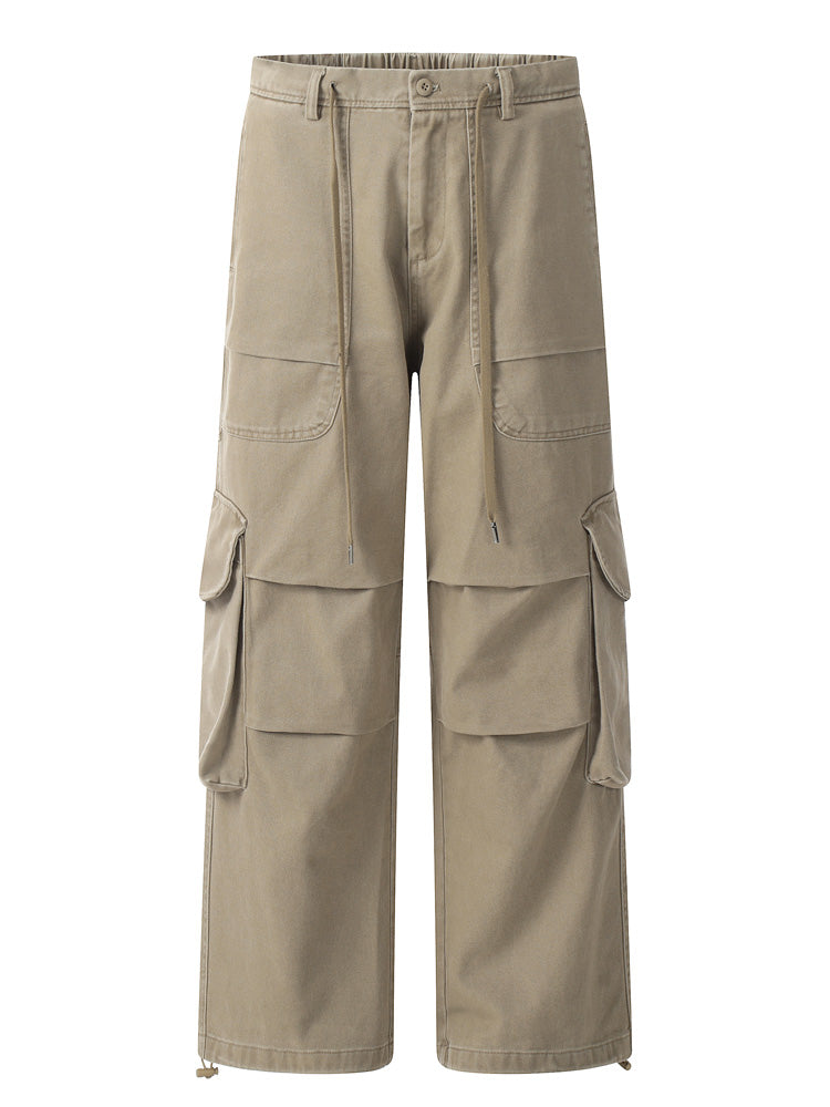 Beige Adjustable Hem Cargo Pants