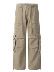 Beige Adjustable Hem Cargo Pants