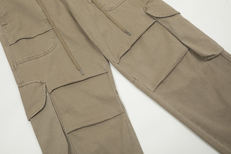 Beige Adjustable Hem Cargo Pants