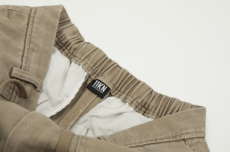 Beige Adjustable Hem Cargo Pants