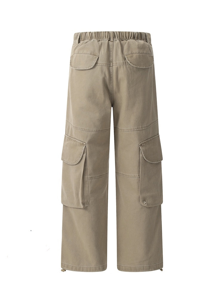 Beige Adjustable Hem Cargo Pants