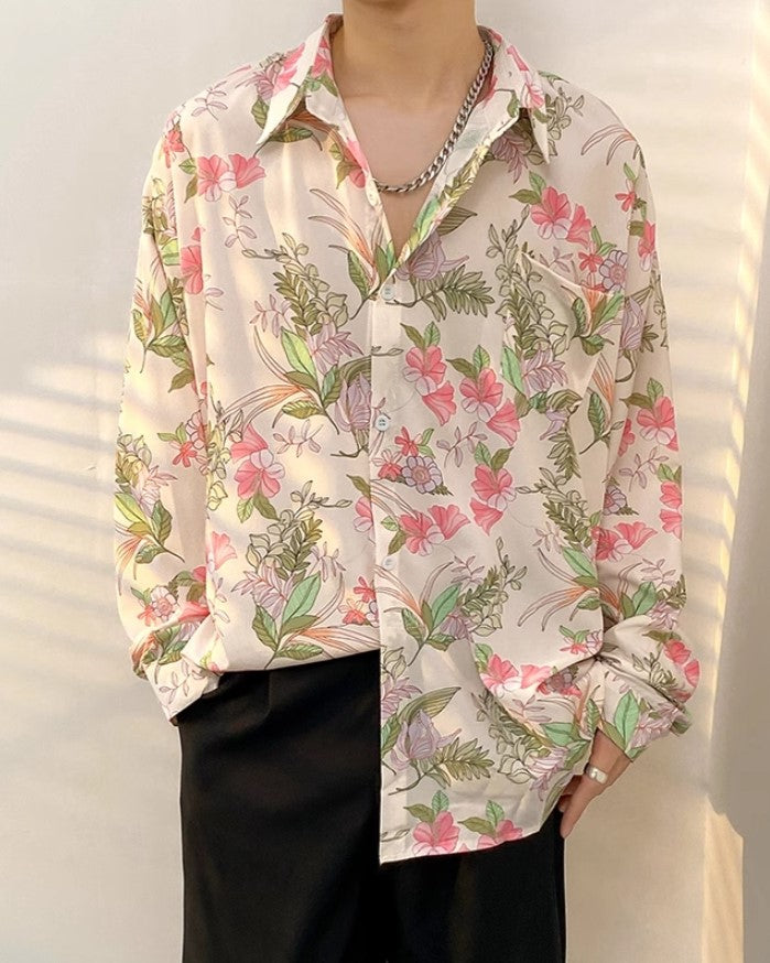 Beige And Pink Floral Shirt