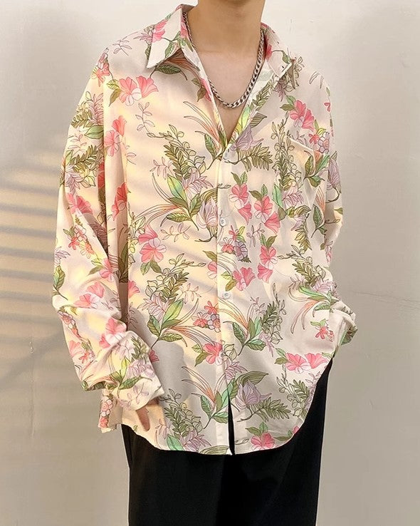 Beige And Pink Floral Shirt