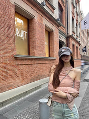 Beige Asymmetric Long Sleeve Top