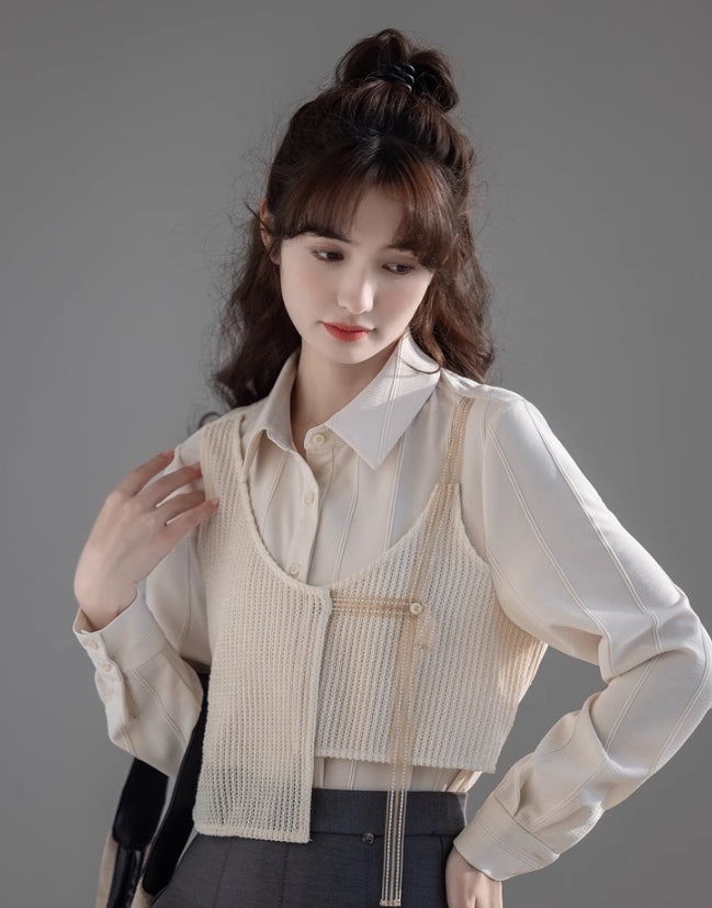 Beige Asymmetrical Spliced Shirt