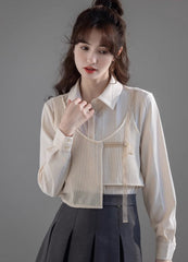 Beige Asymmetrical Spliced Shirt