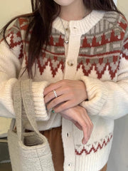 Beige Aztec Pattern Warm Cardigan