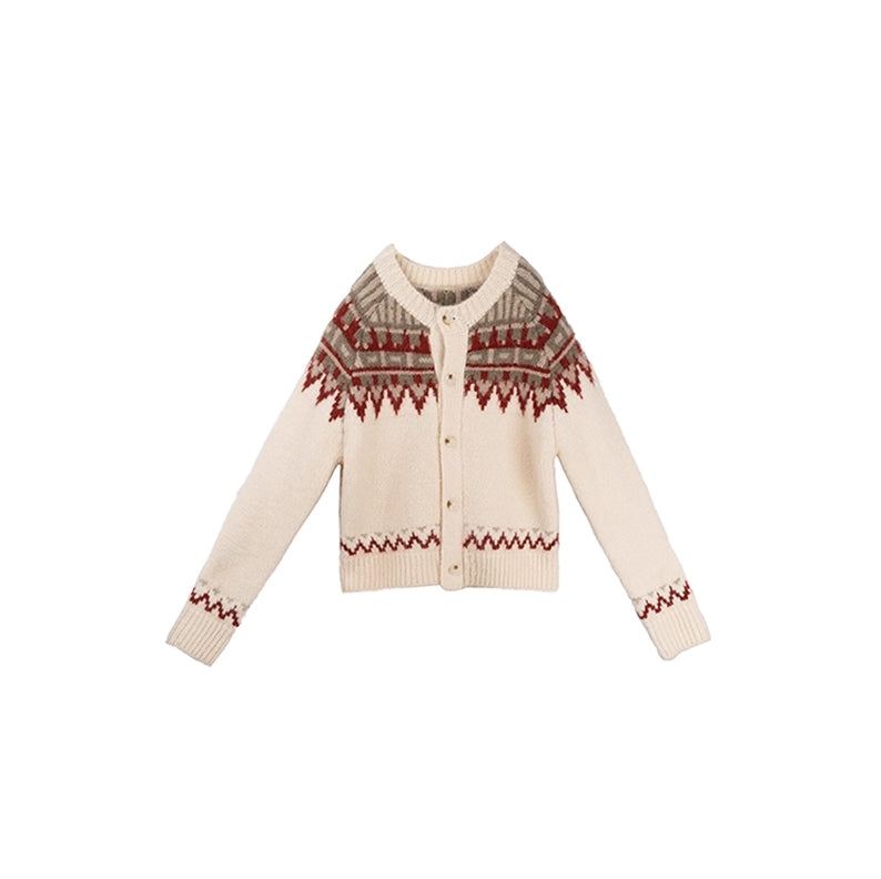 Beige Aztec Pattern Warm Cardigan