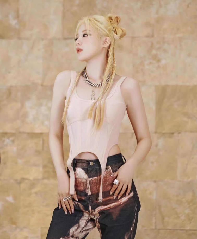 Beige Buckle-Strap Bustier Top
