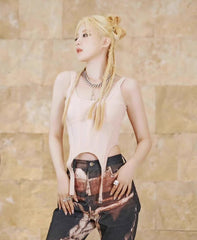 Beige Buckle-Strap Bustier Top