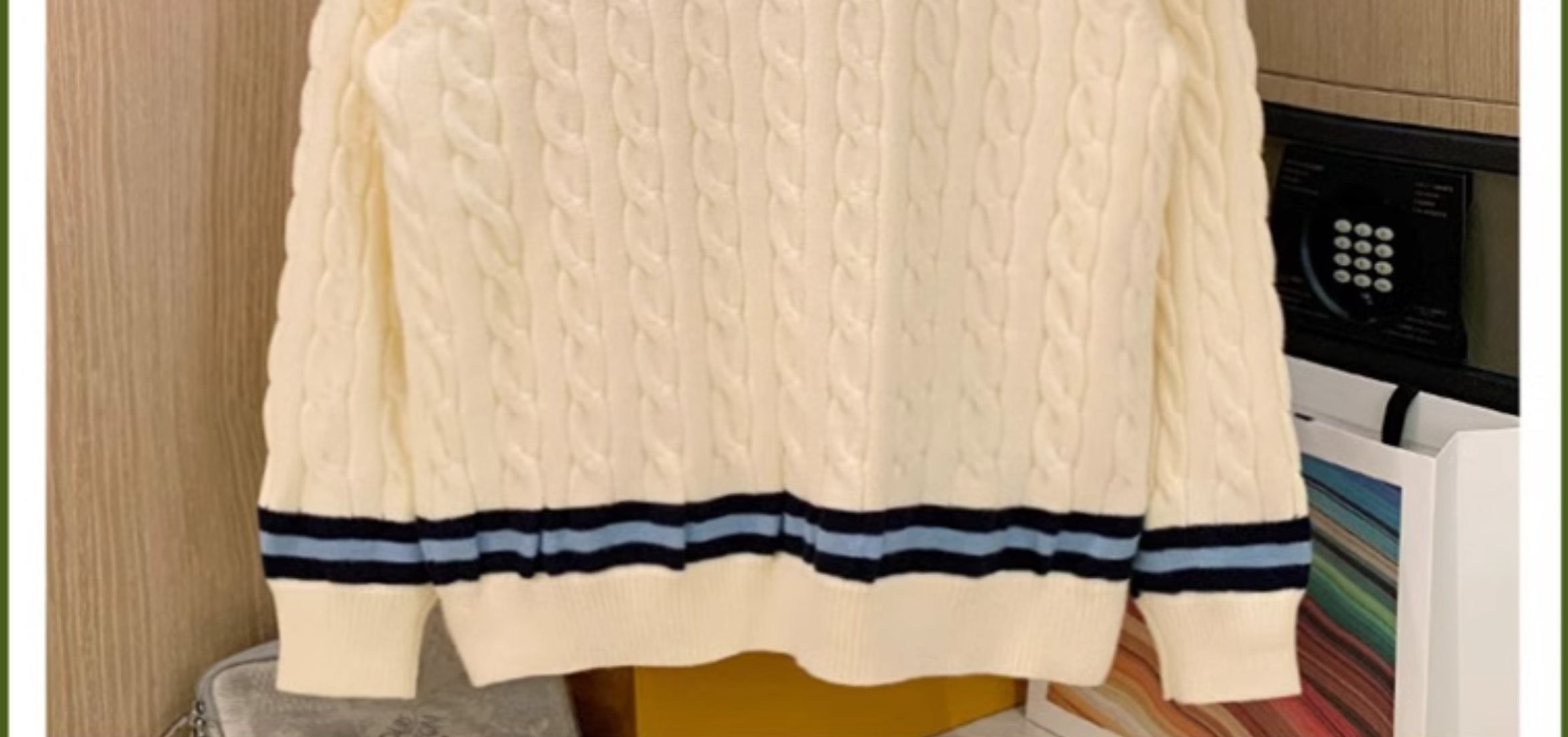 Beige Cable Knit Pattern Sweater